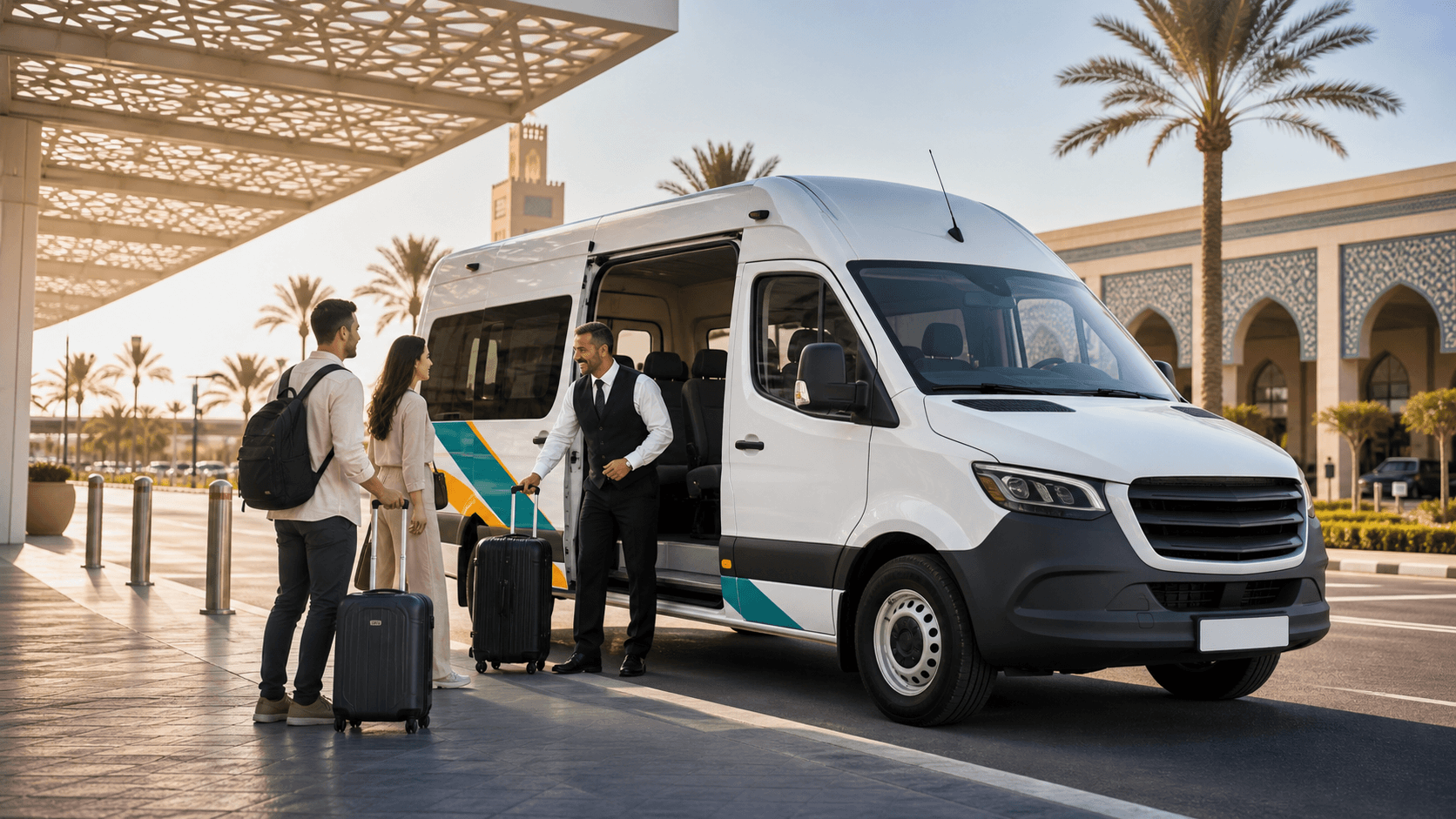 Private airport transfer pickup with luggage and premium van